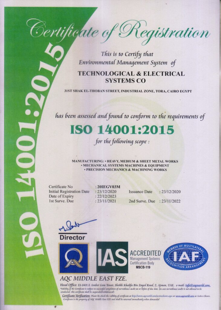 ISO 14001 Certificate of T.E.S