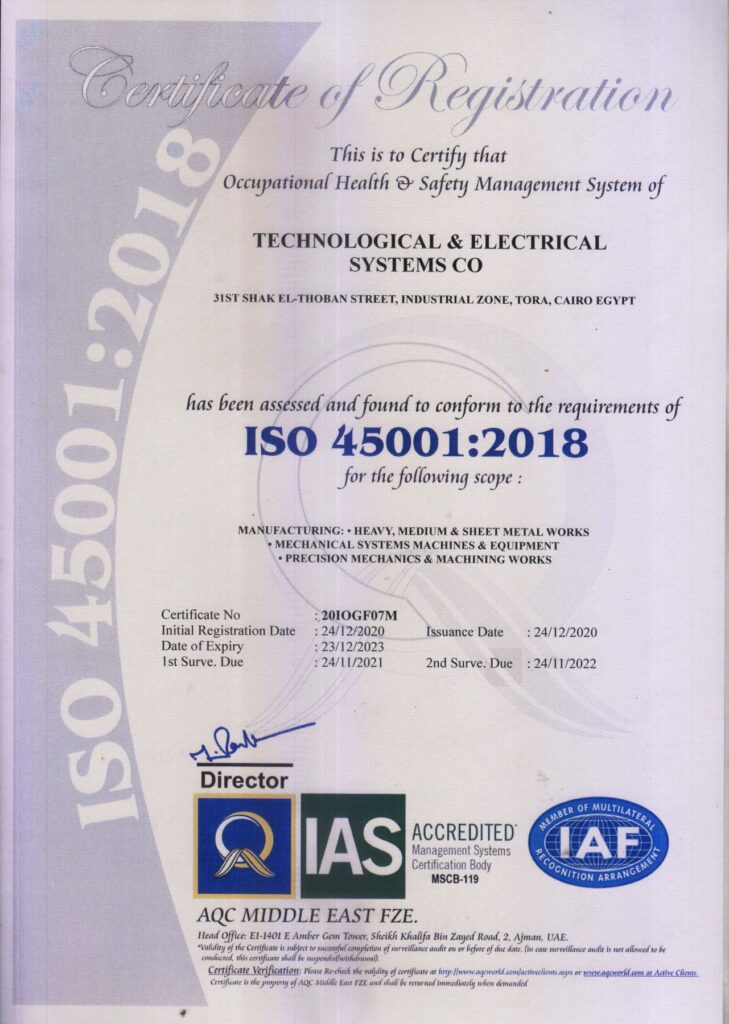ISO 45001 Certificate of T.E.S