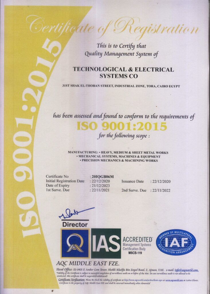 ISO 9001 Certificate of T.E.S
